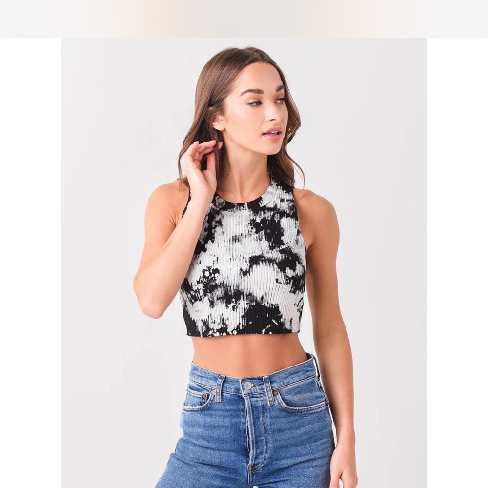 Cotton Citizen Black and White Tie-Dye Crop Top Ibiza